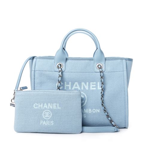 chanel mixed fibers small deauville tote light blue|chanel deauville large canvas bags.